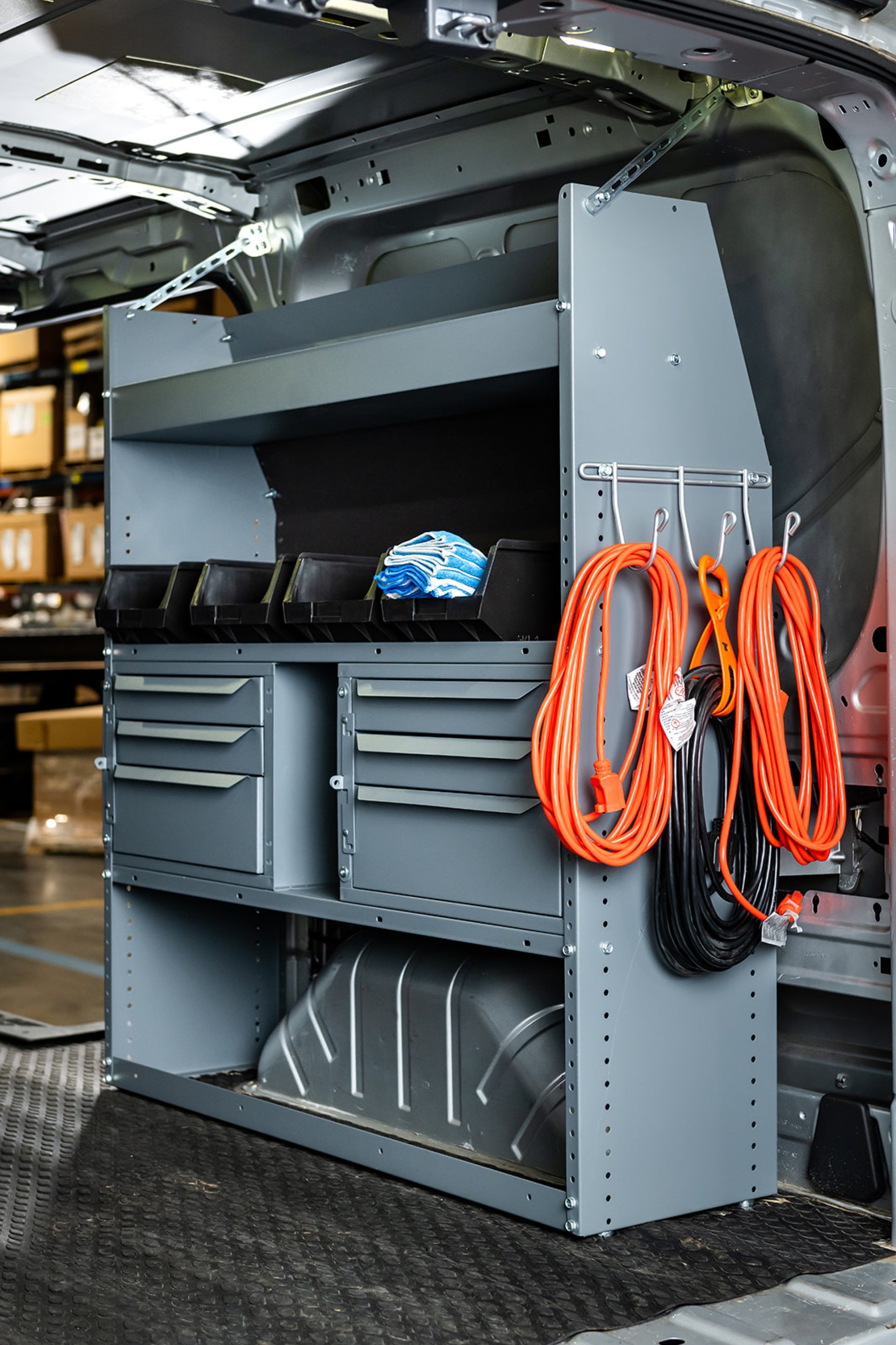 Masterack shelving modules with extension cords
